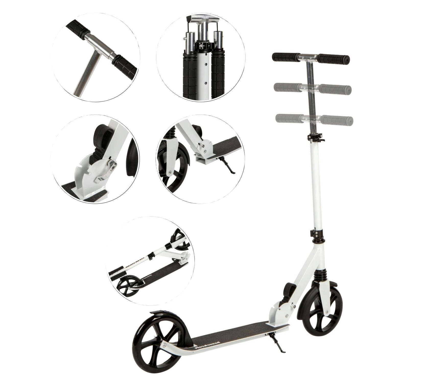 Hulajnoga Składana Regulacja Wysokości 95-105CM Koła 200MM Biały