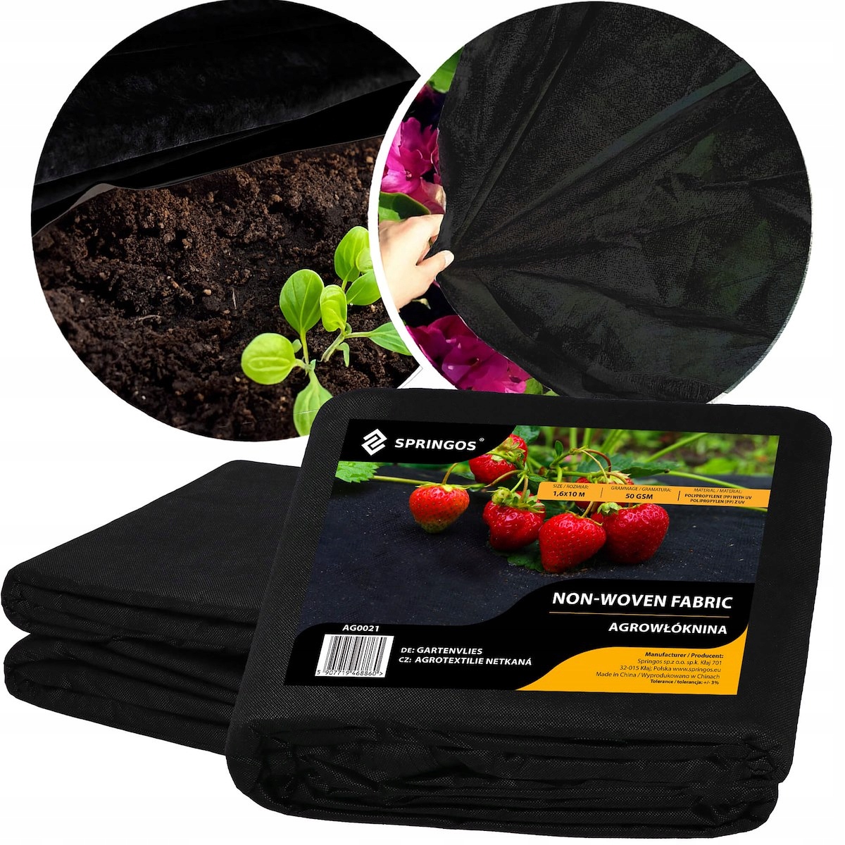AGROWŁÓKNINA 50g 1,6x10m CZARNA AGROTKANINA UV GRUBA ANTYCHWASTOWA MATA Producent Springos