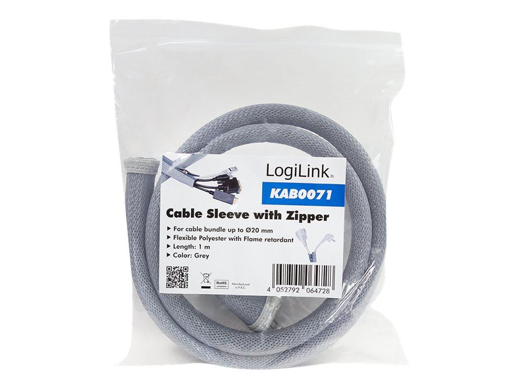 LOGILINK KAB0071 Cable sleeve with zipper Polyester Ø 30 mm grey 1m