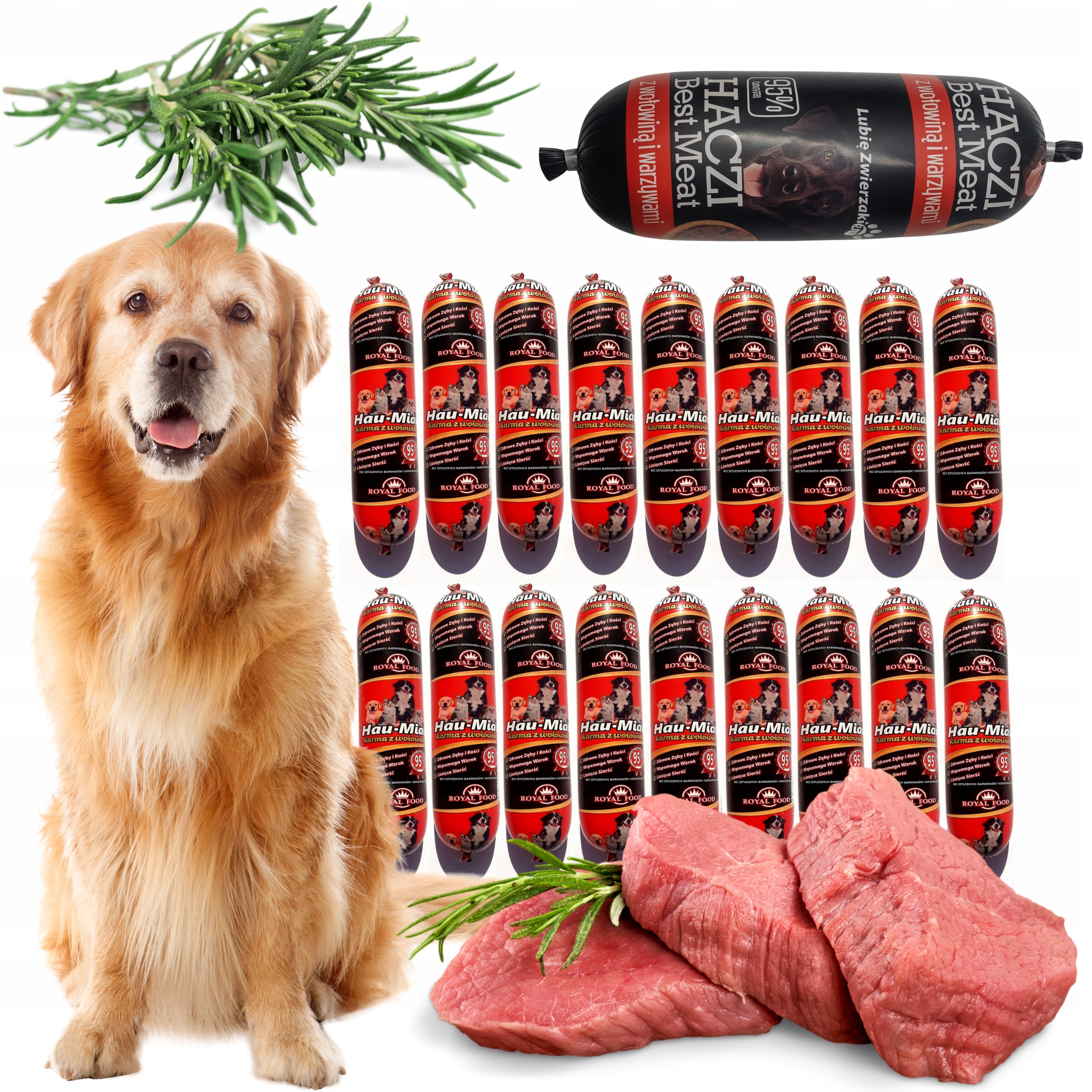 Levně Vlhké Krmivo pro psa Hovězí maso Tyčinka 95% masa 900 g 18 kusů tyčinka Haczi