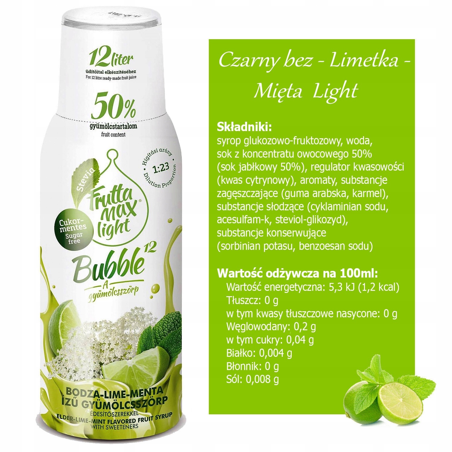 Zestaw 4 syropów do saturatora Soda FruttaMax Light: Bez i Pomarańcz Pojemność 500 ml