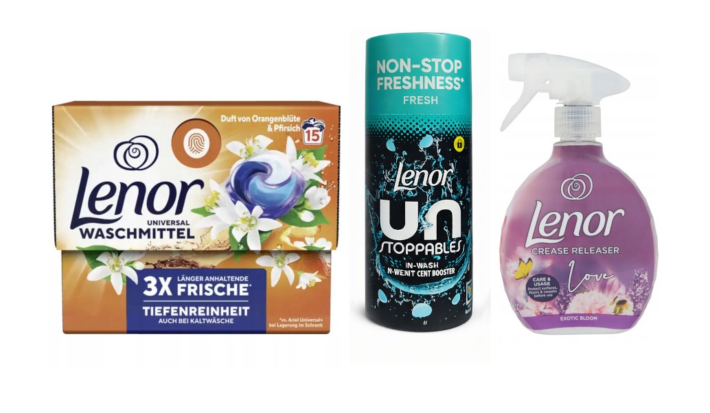Lenor Caps 15P Orange Peach+ Exotic Żelazko 500ml+ Cotton Perełki 155g