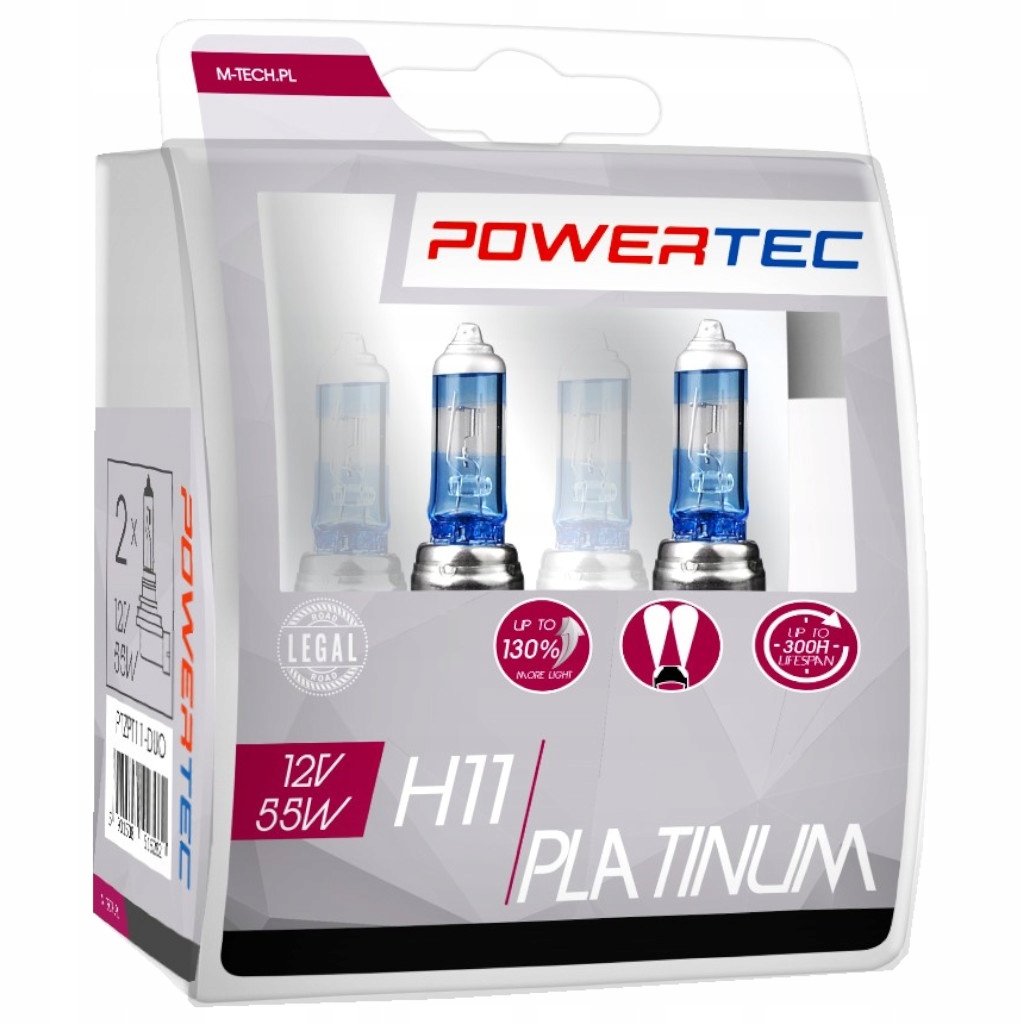 Żarówki H11 Powertec Platinum Plus 130% 55W Duo Pack Homologacja Ece R37