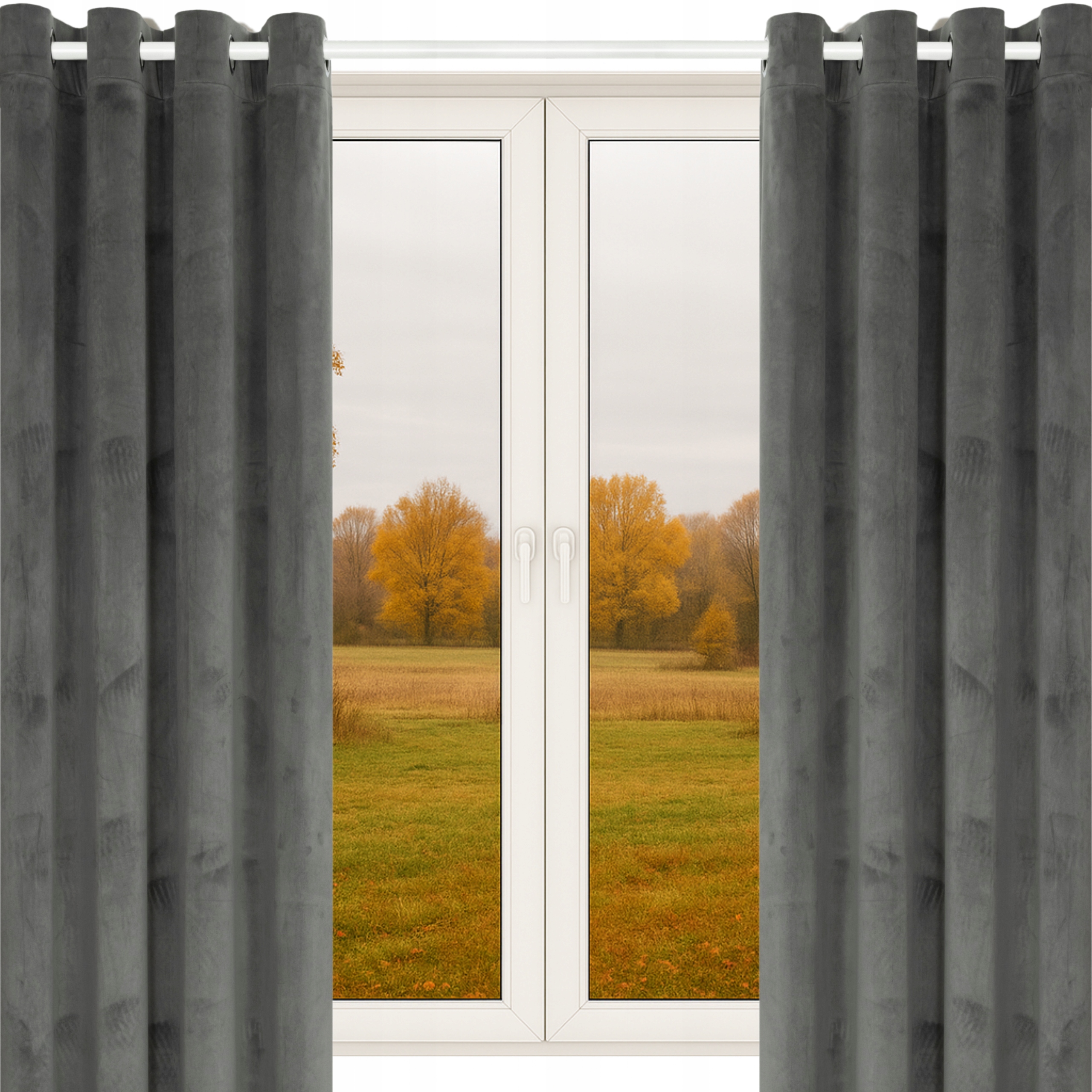 Velurové Záclony 140 X 260 CM 2 Kusy Silné Záclony Šedý Velur Oka