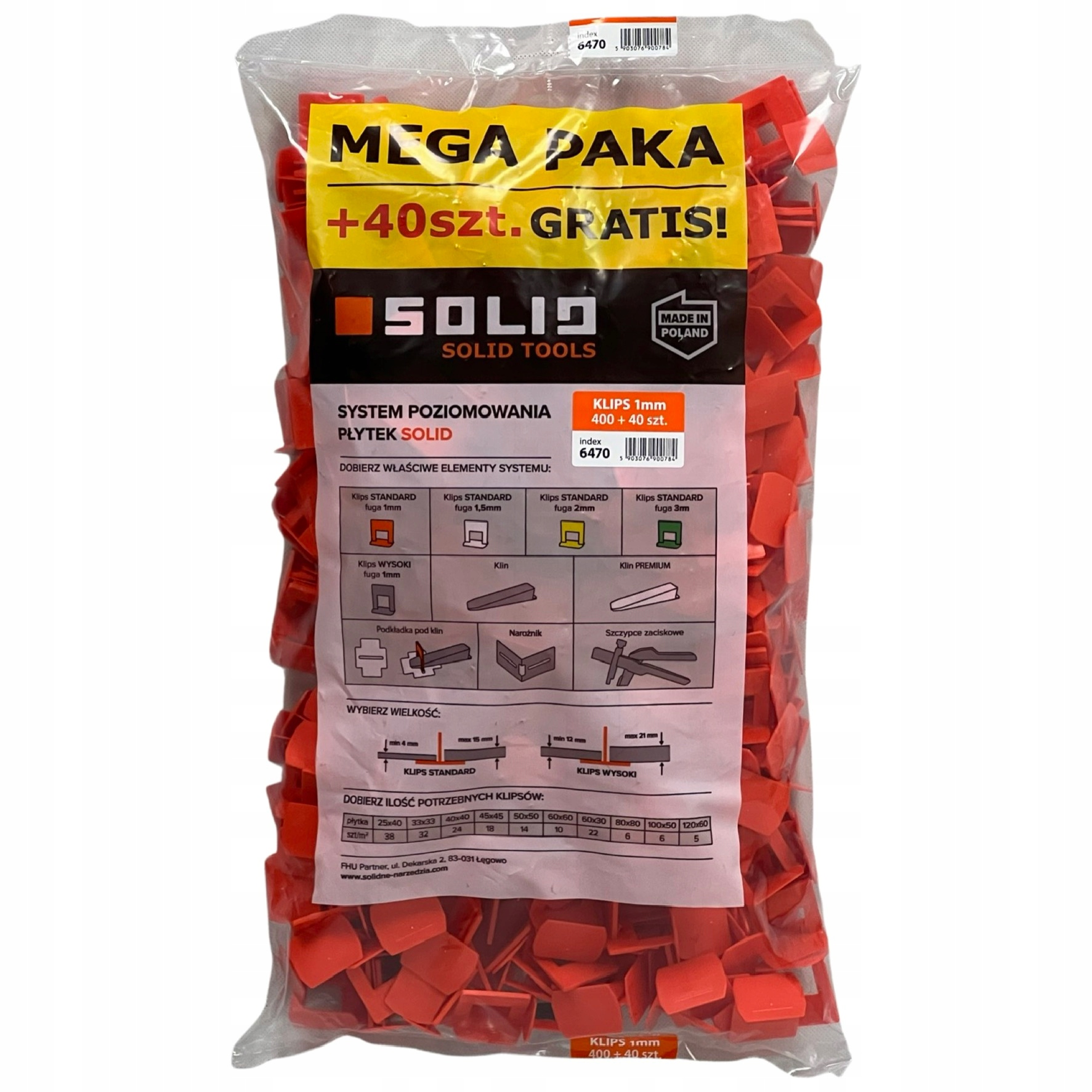 SYSTEM POZIOMOWANIA PŁYTEK SOLID KLIPSY 1mm 440szt