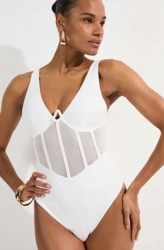 Bílé Jednodílné Plavky S Panely Ze Síťoviny Karen Millen L