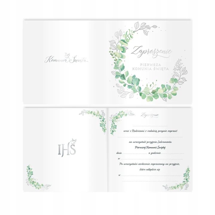 Zaproszenia komunijne Komunia Święta 10 szt. Kolor dominujący biały