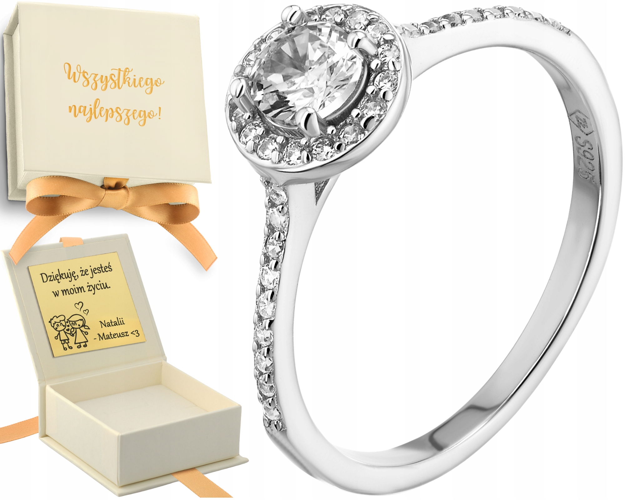 Klasický prstýnek 925 s zirkonem v halo rámu – krásný lesk