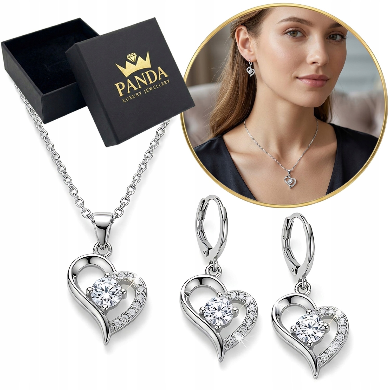 Sada šperků Srdíčka Stříbro 925 Náhrdelník a Náušnice Srdce Dárek