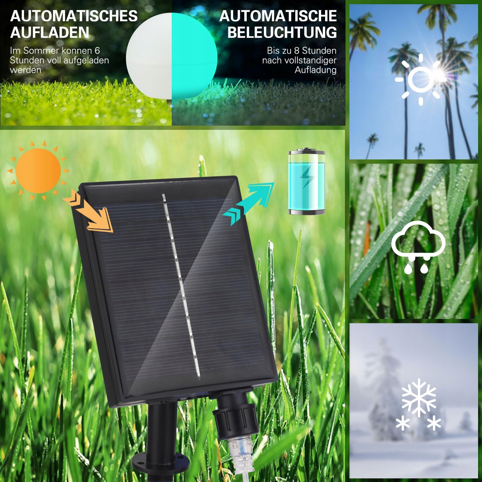 SOLARLAMPY OGRODOWE LED 6 SZTUK KULE SOLARNE ZMIENIAJĄCE KOLORY WODOODPORNE — miniatura 5
