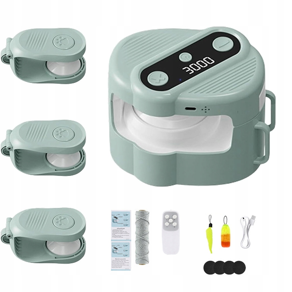 Levně Hračka pro kočky s dálkovým ovládáním – pírko, pohyblivá a svítící, interaktivní, zelená