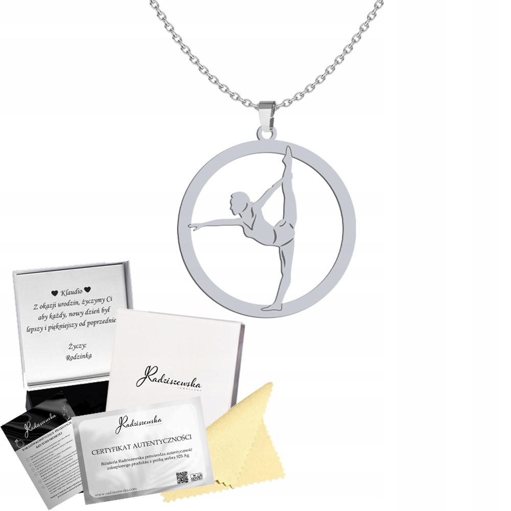 Stříbrný náhrdelník Gymnastika 925 Gymnastka Řetízek Narozeniny Gravírování