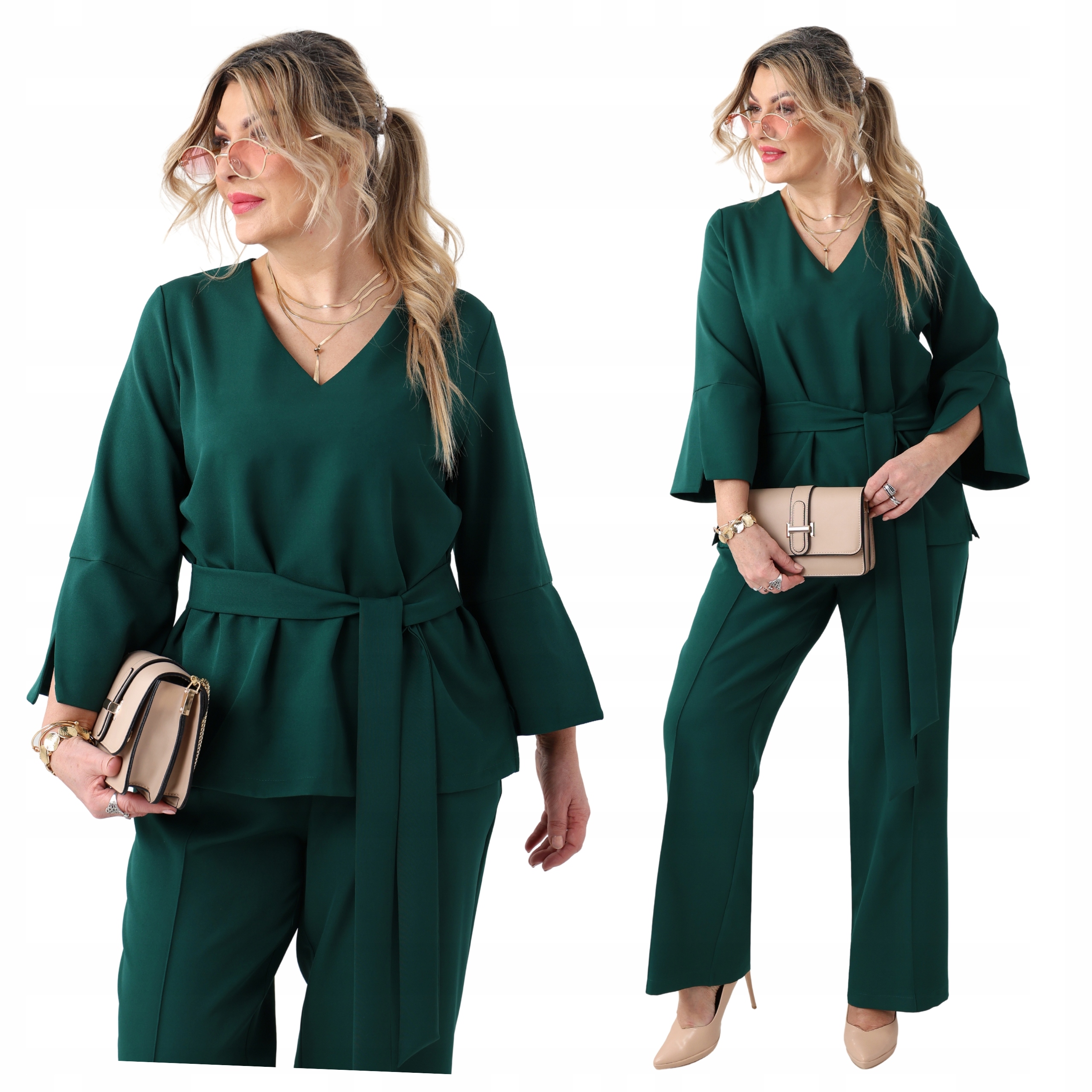 Wizytowy komplet damski Polski Producent bluzka i spodnie duże rozmiary