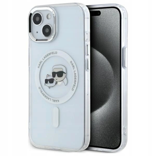 Pouzdro Karl Lagerfeld IML Metal Karl&Choupette Head MagSafe pro iPhone 14 bílé