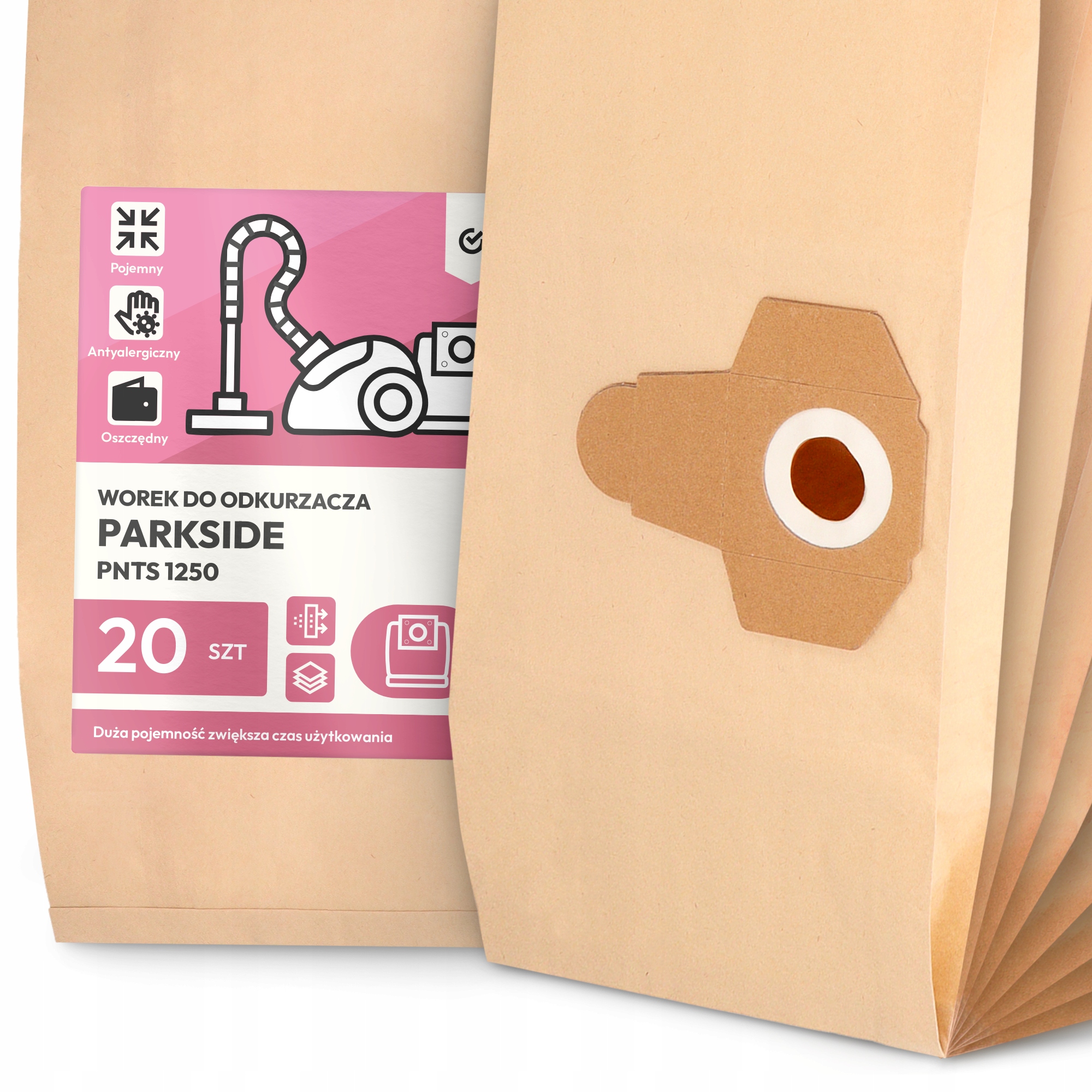 20 x Sáček Do Vysavače Parkside Pnts 1250 Papírový Velký Silný Sáčky 2A