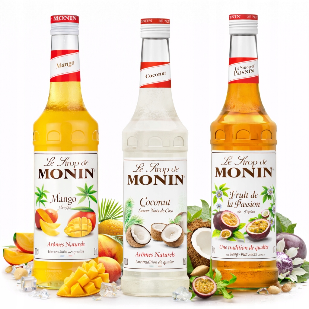 Monin Syrop barmański Zestaw tropikalny 3 smaków 700ml marakuja kokos mango
