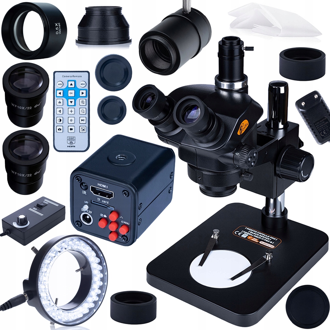 Mikroskop Capella Pro 7-45X Trino Barlow 0,5X Led 56 Kamera 16MP 4K C-mount