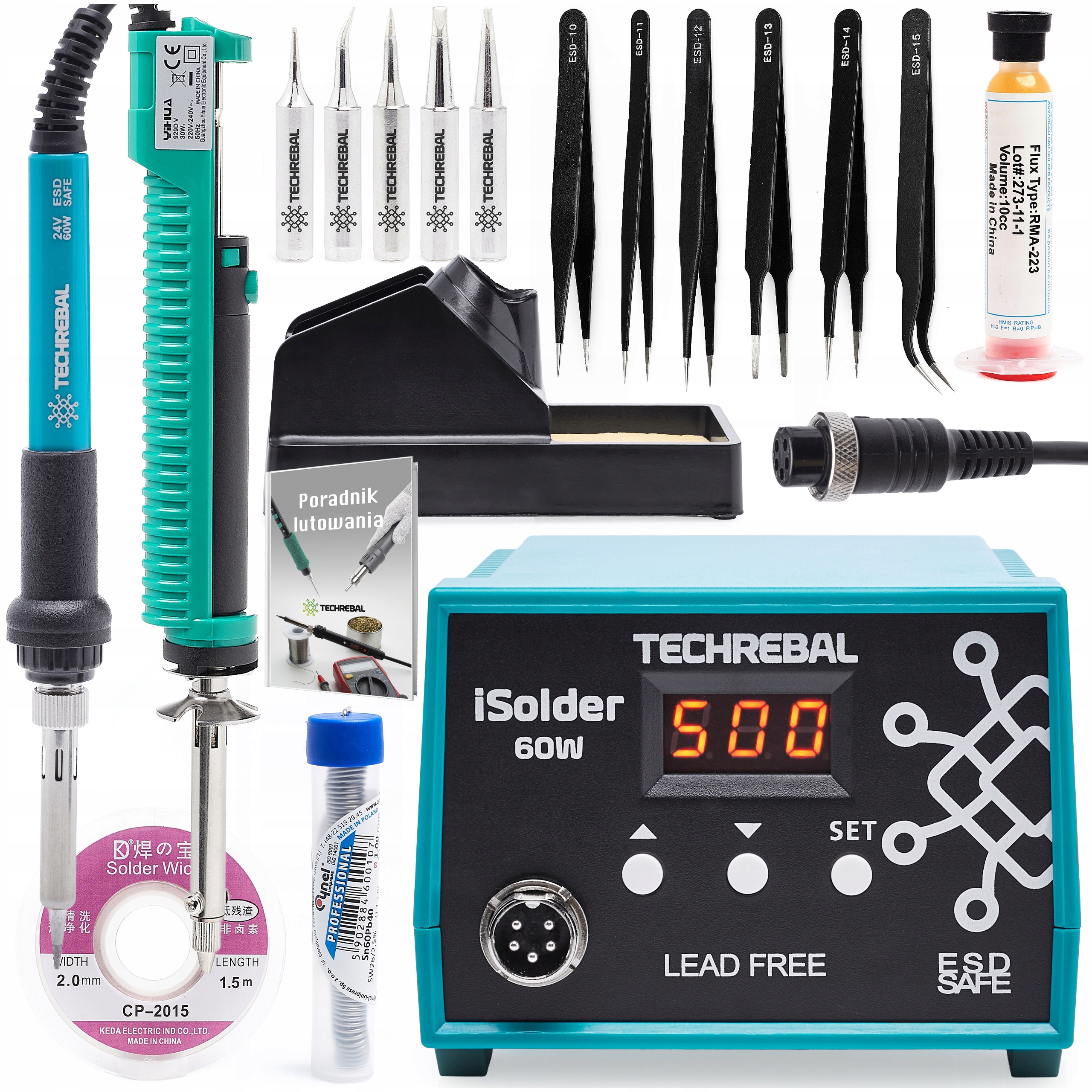 Pájecí Stanice Isolder 60W Sada XXL Odsávačka Cín Hroty Servis Gsm