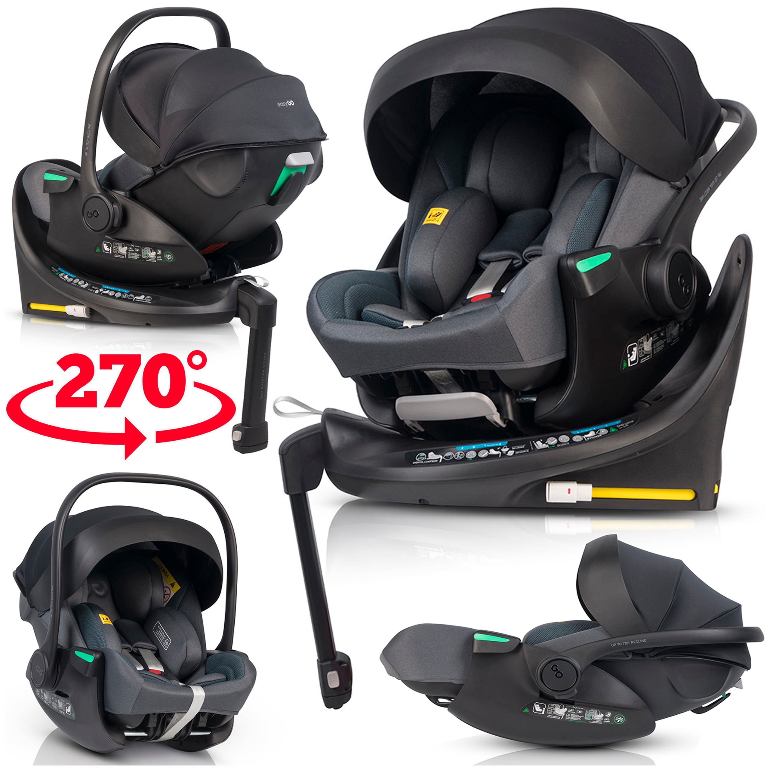 Fotelik Samochodowy Obrotowy Baza Isofix 270° i-SIZE 0-13 Kg Ochrona Boczna