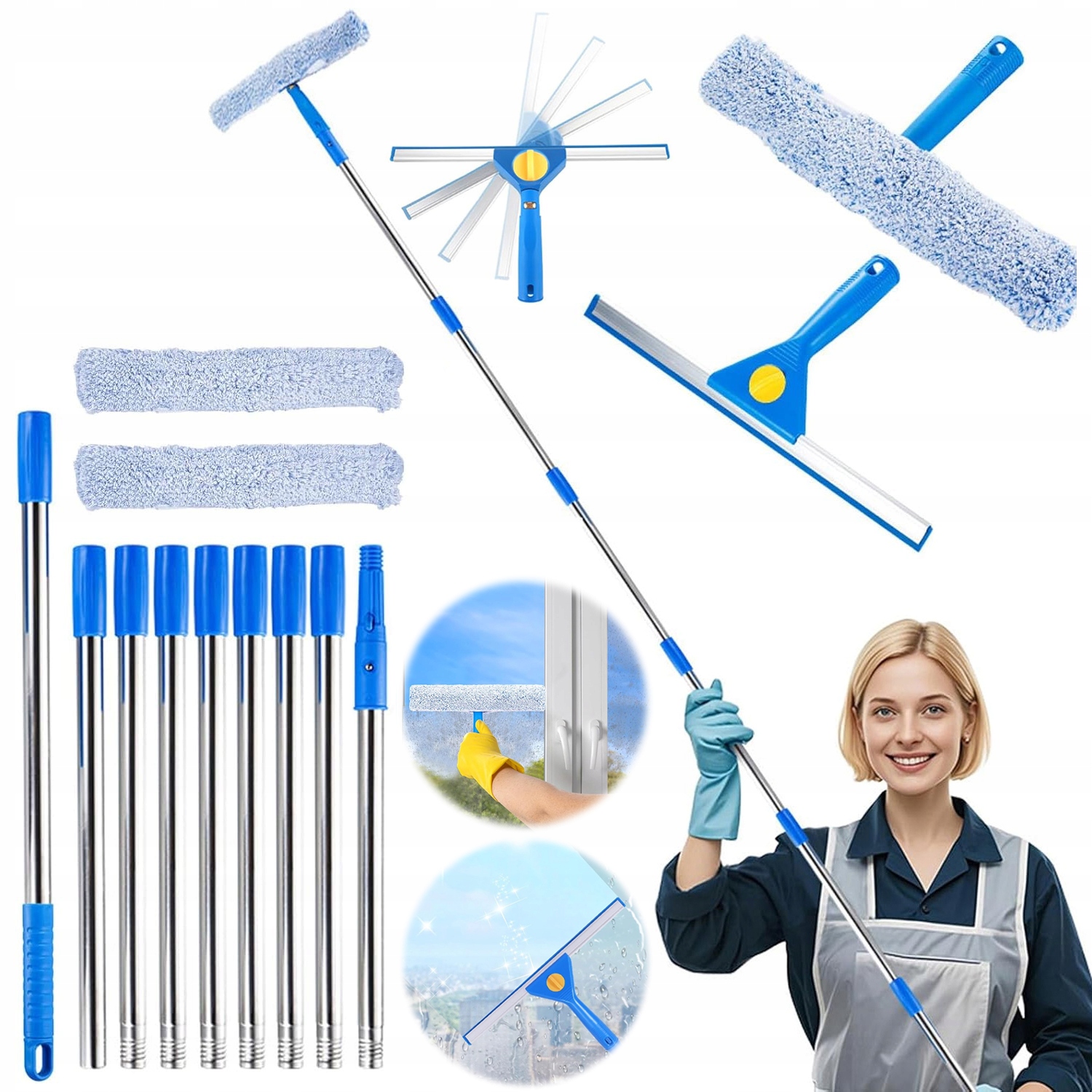 Mop Čistič Oken Okenní Stěrka Teleskopická 300 CM