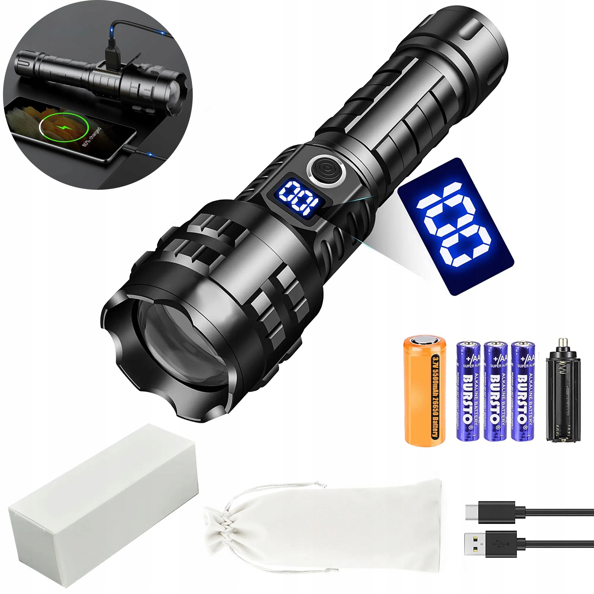 Výkonná Akumulátorová Led Svítilna Usb-c XHP90