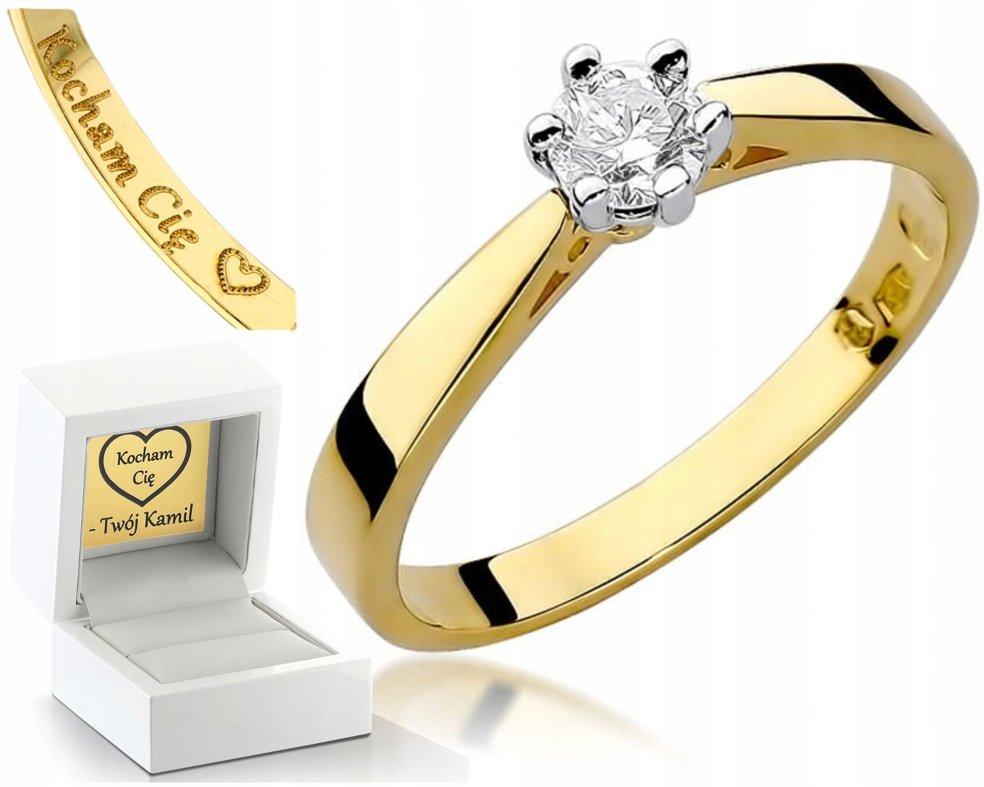 Zásnubní Prstýnek S Briliantem Žluté Zlato Gravírování 585 Bonus Dárek