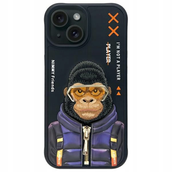 Pouzdro pro iPhone 15 Nimmy Cool&Cute 2.0 Monkey černé