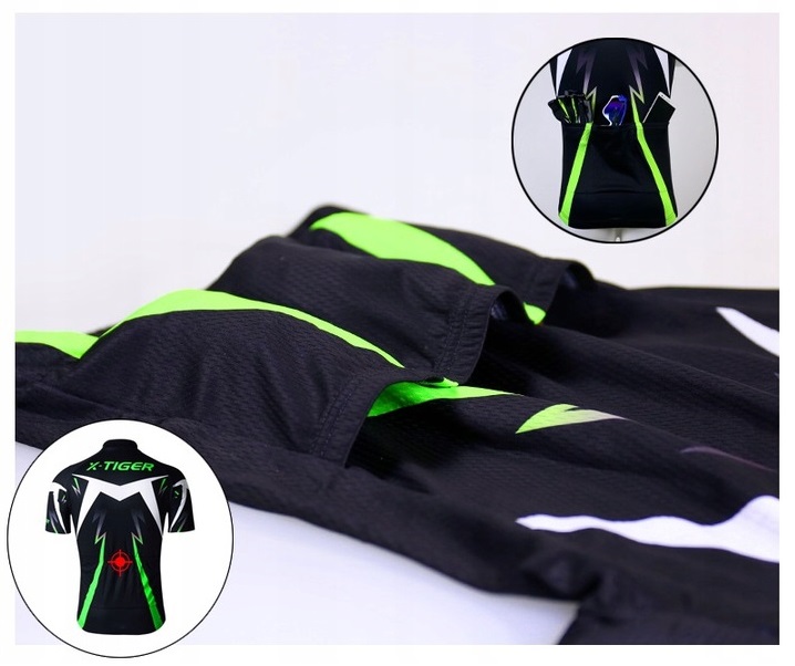 STRÓJ ROWEROWY KOMPLET KOLARSKI SPODENKI ŻELOWE KOSZULKA M X-TIGER ZIELONY Materiał dominujący poliester