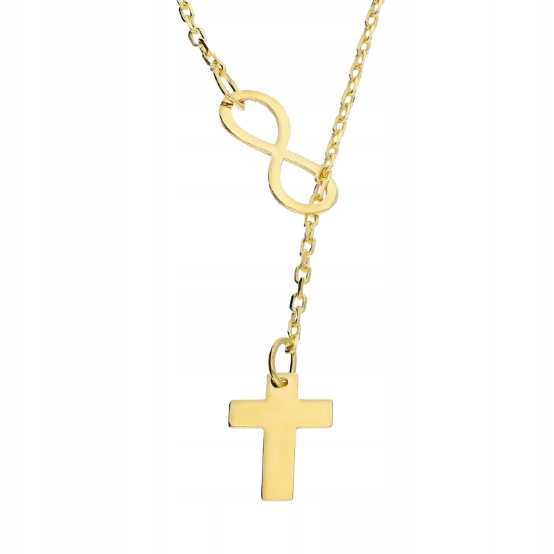 Zlatý náhrdelník Infinity a kříž ryzost 585 Moderní dámská ozdoba R50