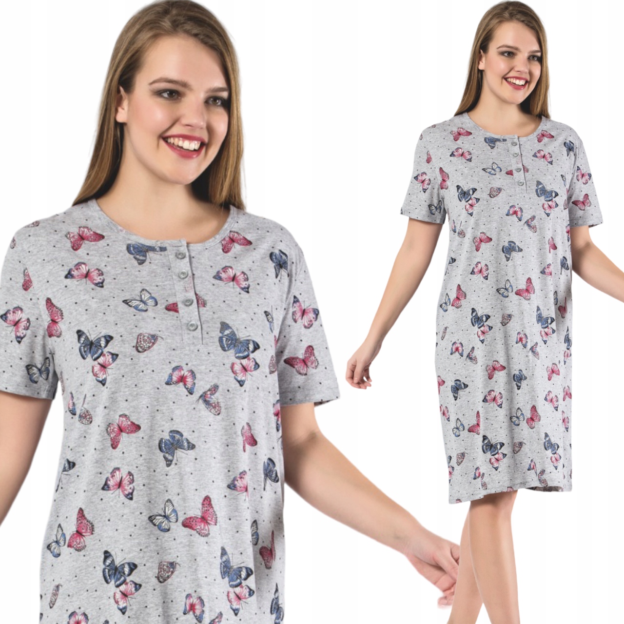 

Koszula Nocna Krótki Rękaw/ 4 Guziki 100%BAWEŁNA