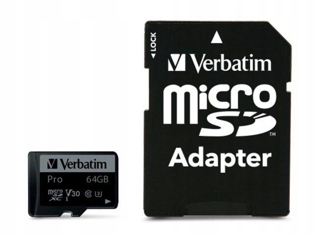 Karta pamięci microSD z adapterem Verbatim Pro 64 GB, V30 U3 4K