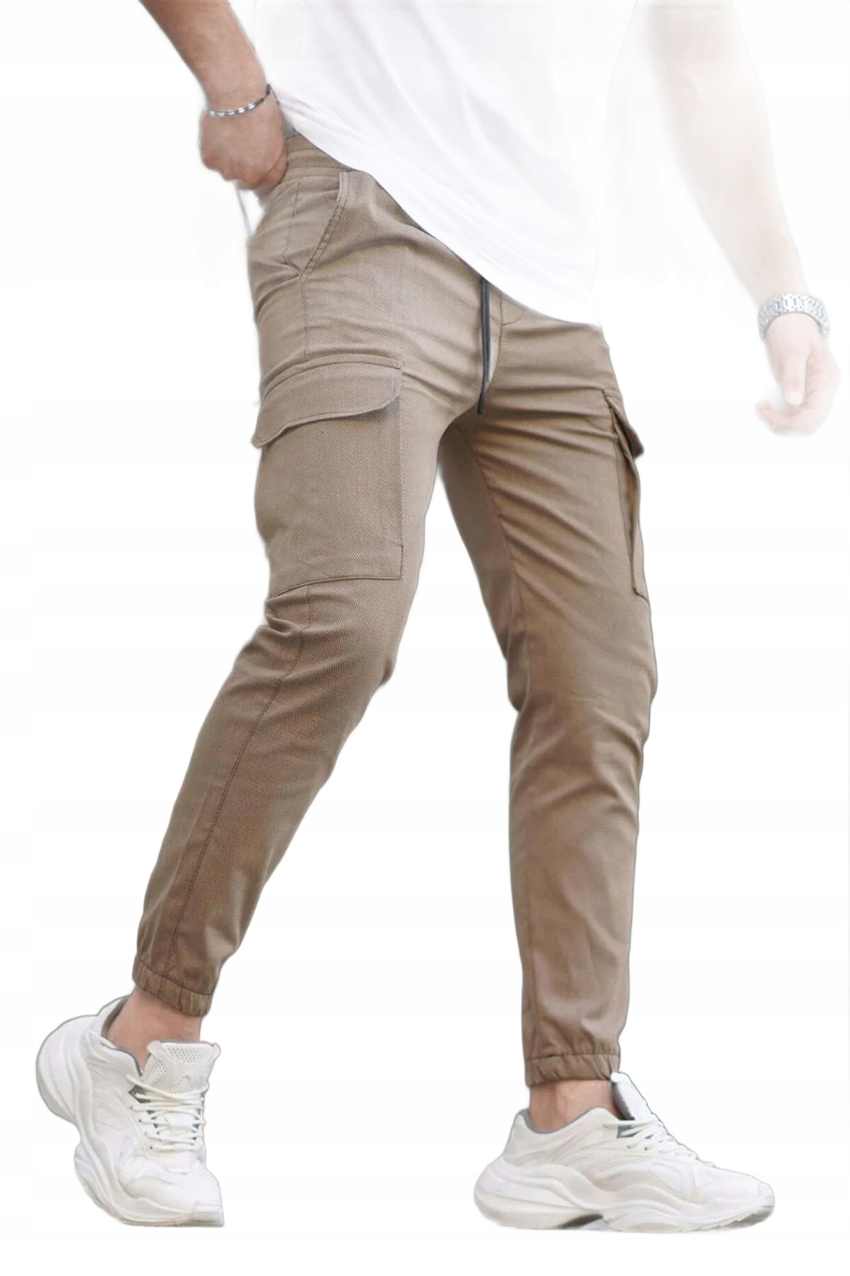 Madmext Pánské Kalhoty Chinos Béžové S Kapsami Na Nohavicích M 5DA