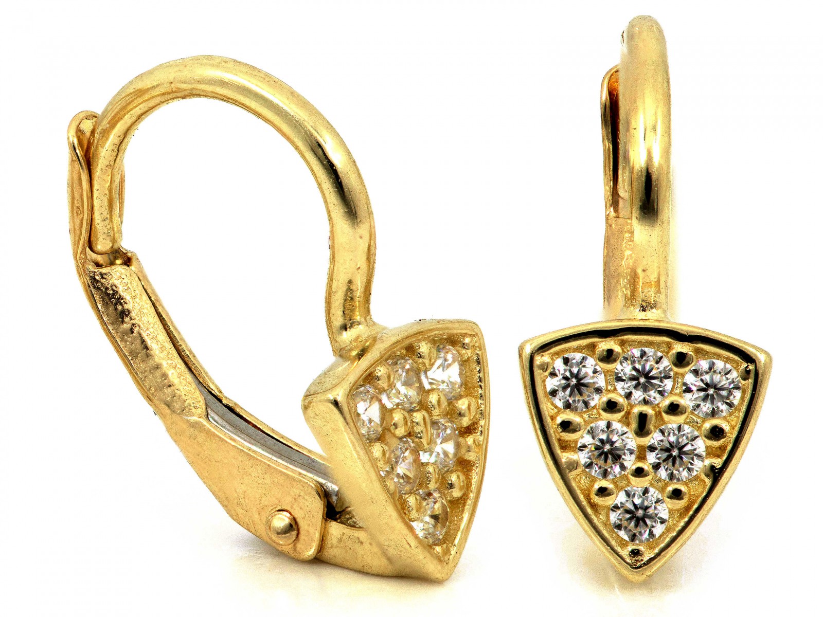 Náušnice zlaté 585 jemné dětské trojúhelníky se zirkony 14kt