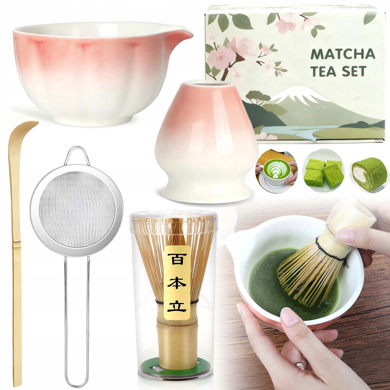 Levně Dárková Sada Šálek Matcha: Šálek, Metluk, Stojan, Lžička 5 Ks
