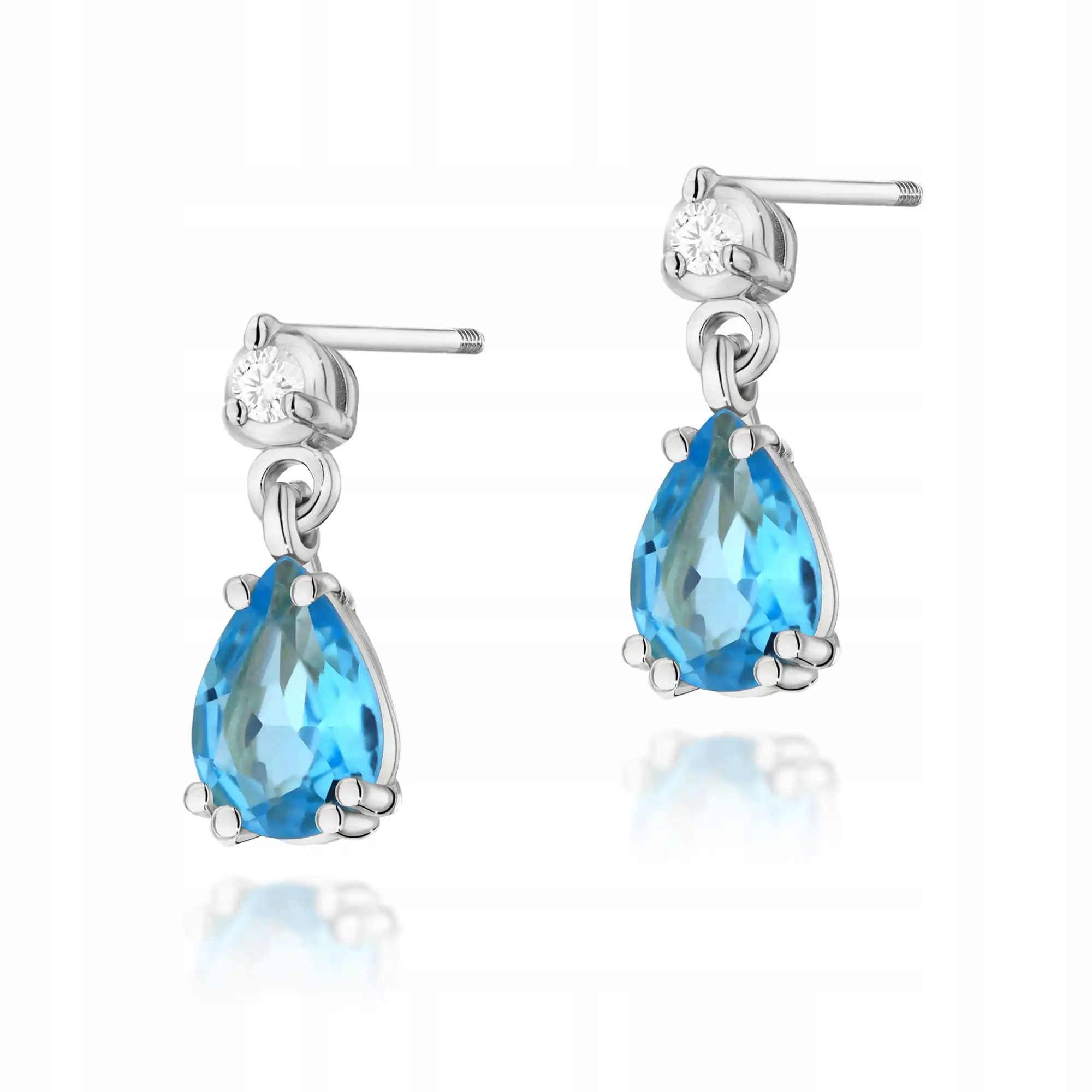 Náušnice dámské zlaté 585 topaz a diamanty z bílého zlata elegantní 14kt