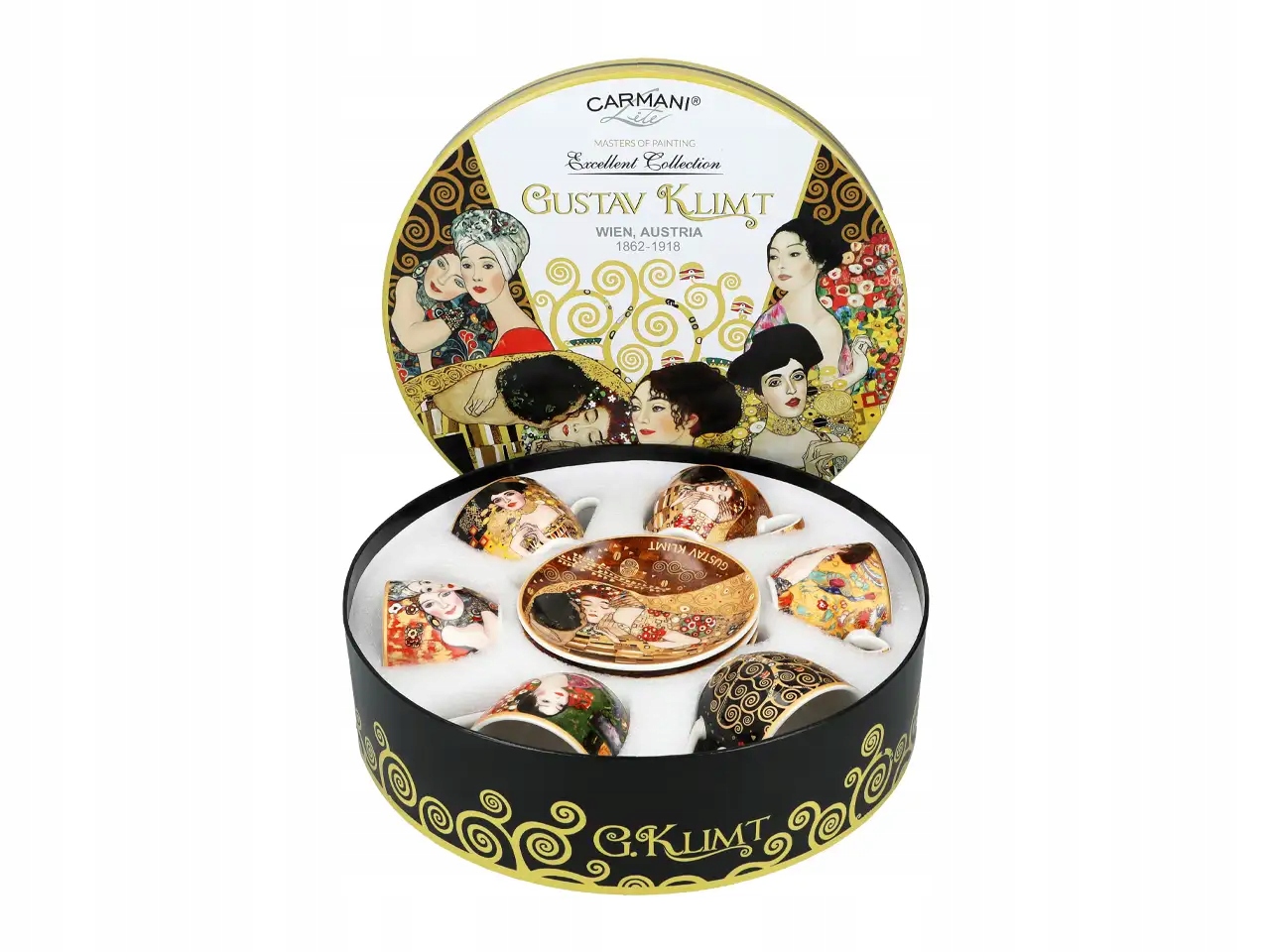 Carmani Sada 6 šálků espressa v kulaté krabičce G. Klimt
