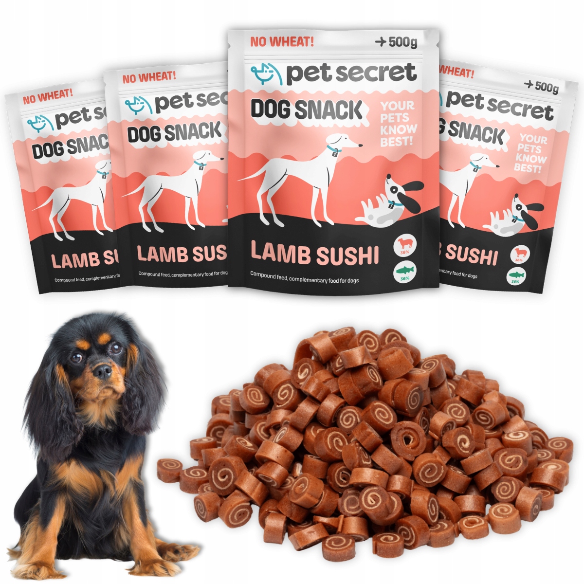 Pochoutky pro psa 4x500g Masové rolky s jehněčím masem Měkké sushi Pet Secret