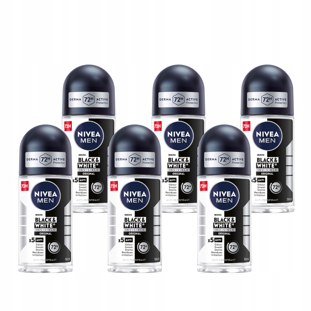 Nivea Men Black&White Sada pánských antiperspirantů v kuličce 72h 6x50 ml