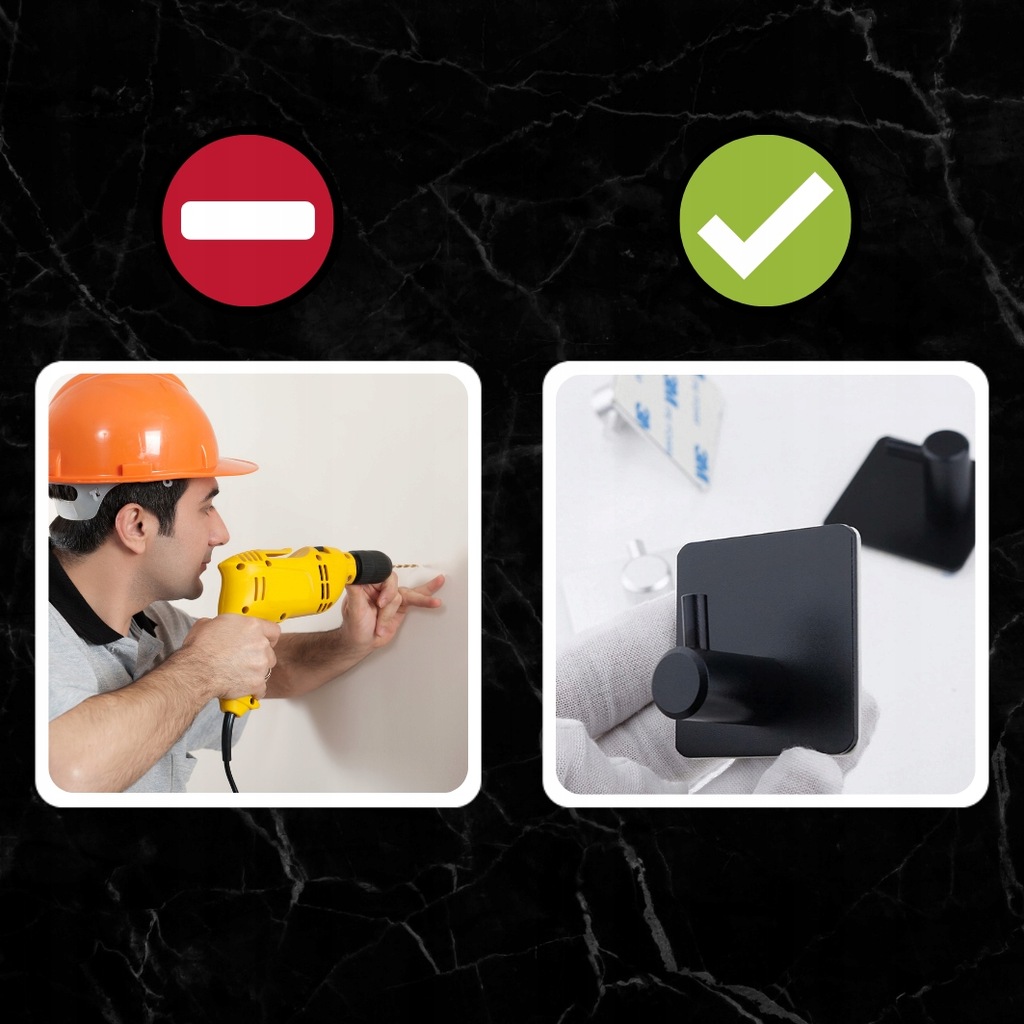 4x WIESZAK HACZYK SAMOPRZYLEPNY NA RĘCZNIKI CZARNY Wykończenie matowe