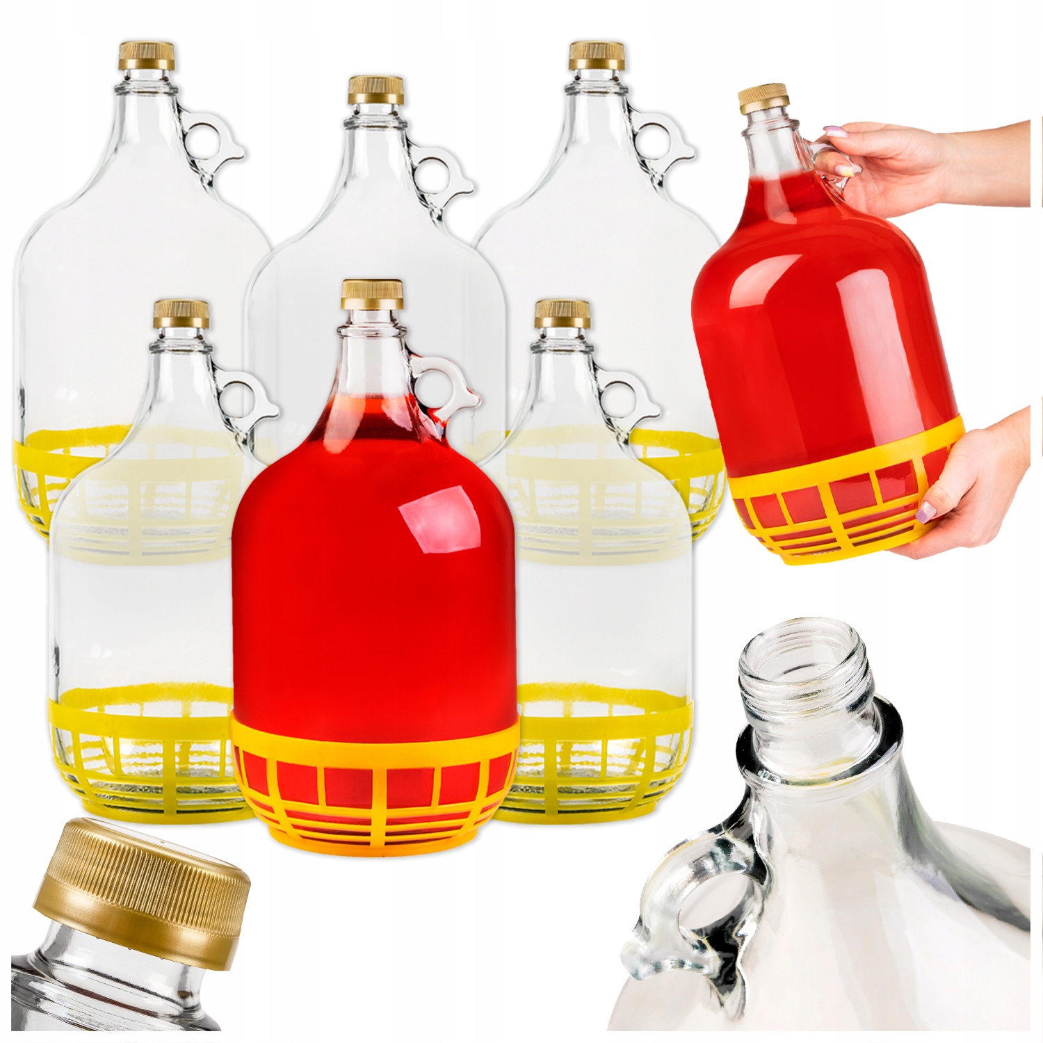 6X Skleněný Demižon 5l Dáma Láhev Na Víno, Pivo, Destiláty, Vodu 5000 ML