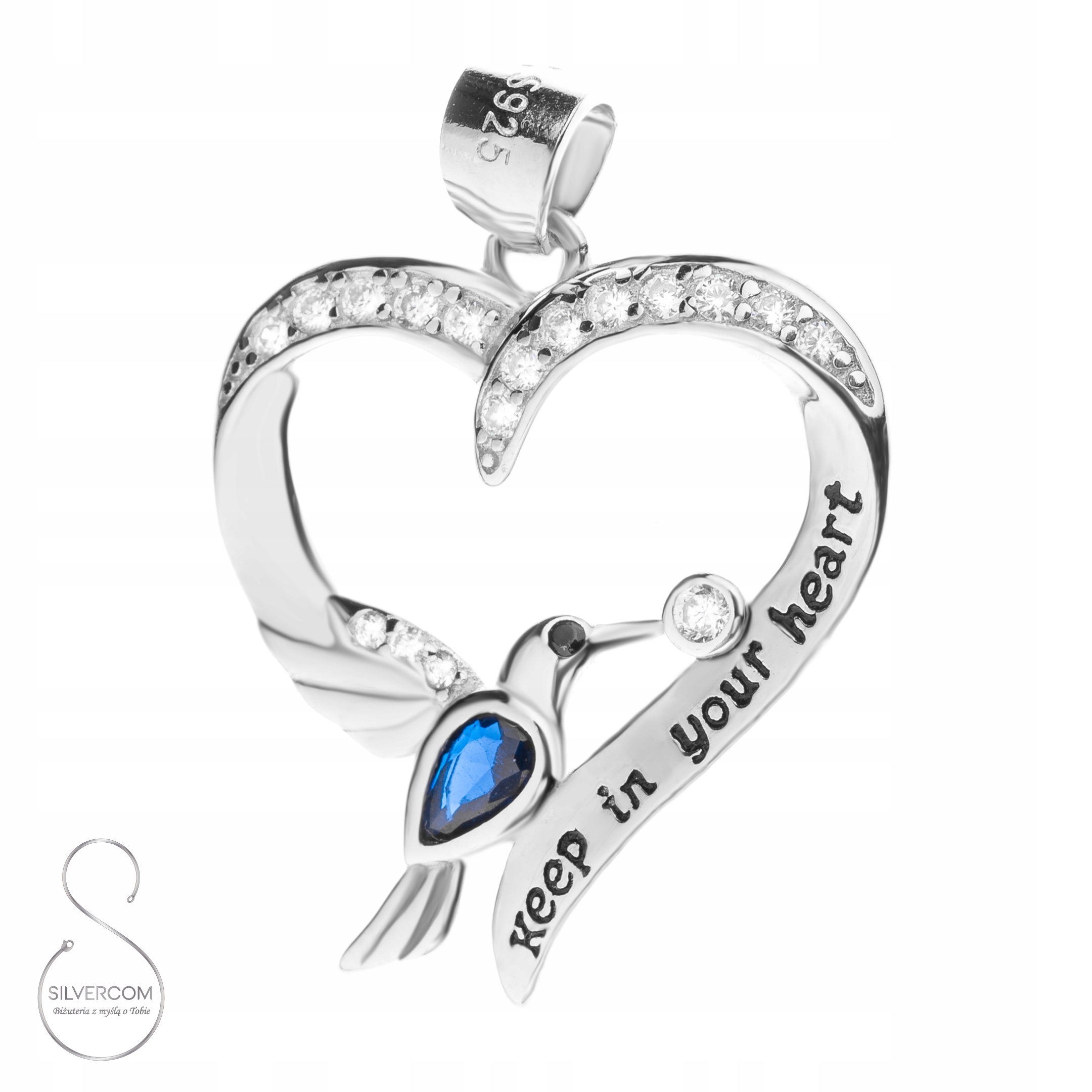 Stříbrný Přívěsek Ag 925 Srdce Kolibřík Zirkony Jako Dárek Každá Žena