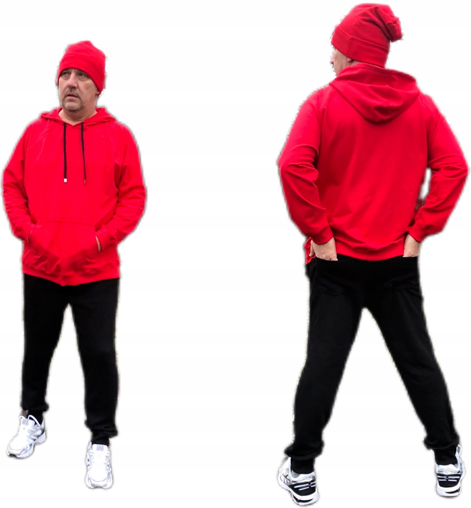 Teplákovka pánský Plus Size Červená mikina s kapucí černé jogger kalhoty 3XL