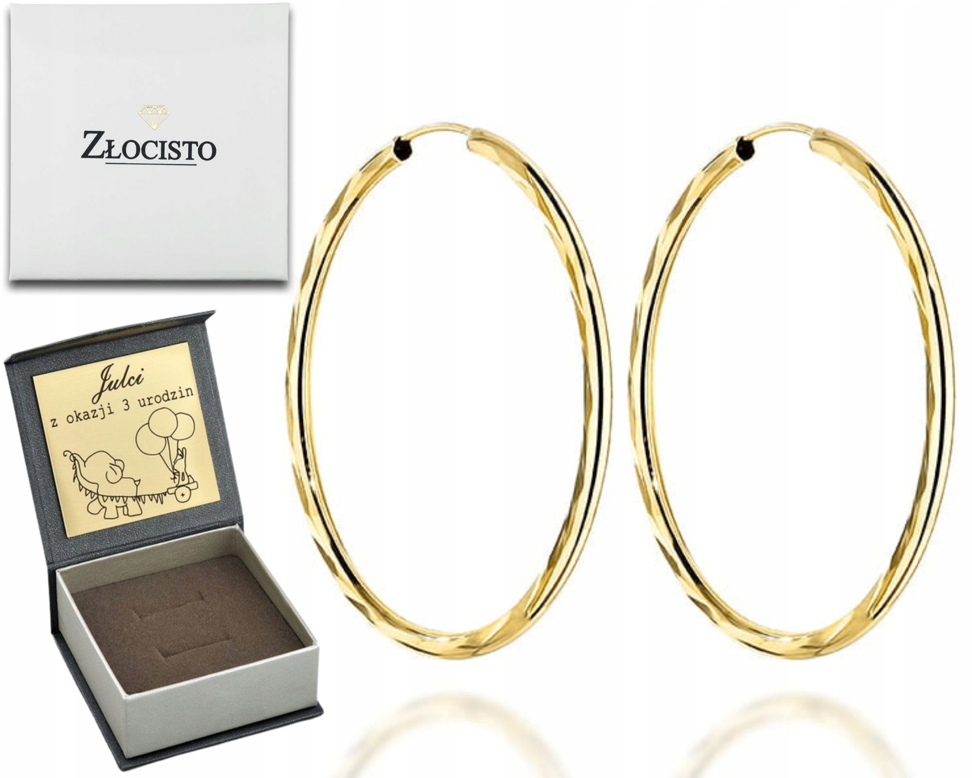 Zlaté Náušnice Kruhy Diamantové 1,8 CM 18 MM 585 Dárek Gravírování