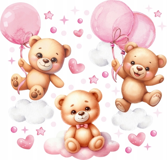 NAKLEJKI NA ŚCIANĘ MISIE BALONY PASTELOWY RÓŻ MIŚ 100x100cm MC34