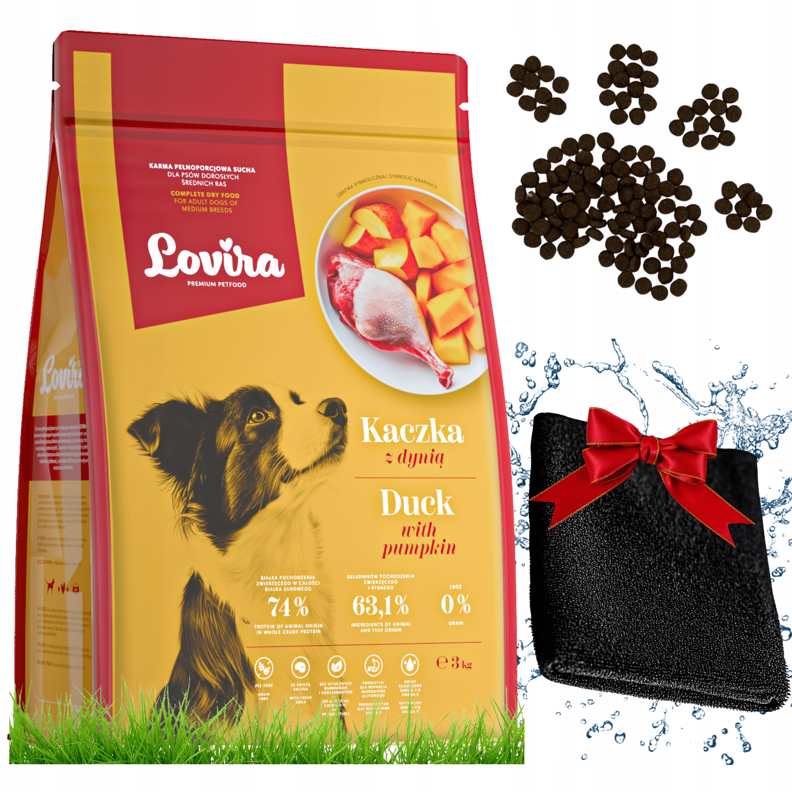 Levně Suché Krmivo pro psa Kachna bez obilovin Dárek Ručník pro psa Mikrofibra