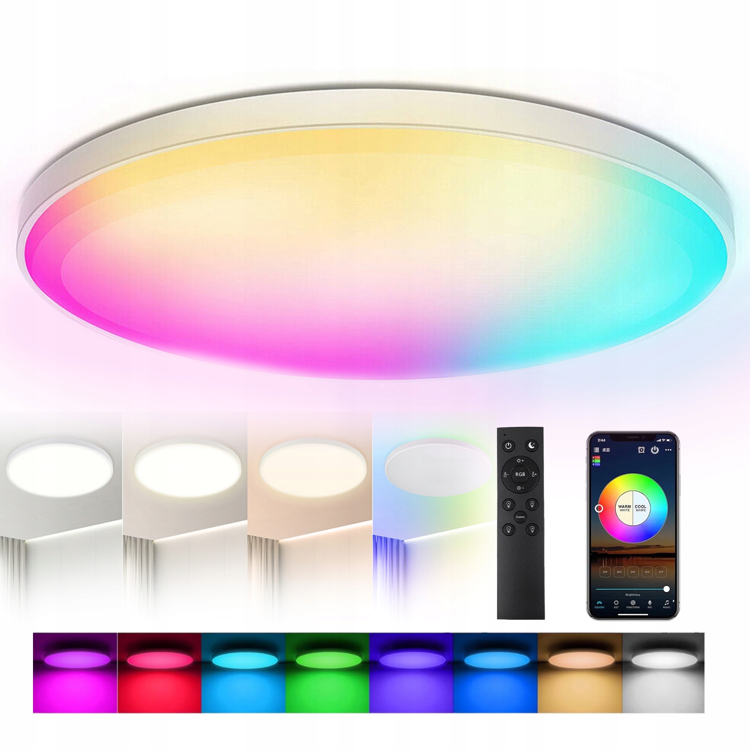 Lampa Sufitowa Led Rgb Kontrola Aplikacji Ściemnianie 24W 2700K-6500K