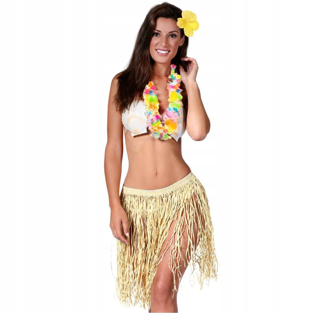 zestaw HAWAJSKI naszyjnik SPÓDNICA słomkowy KWIAT