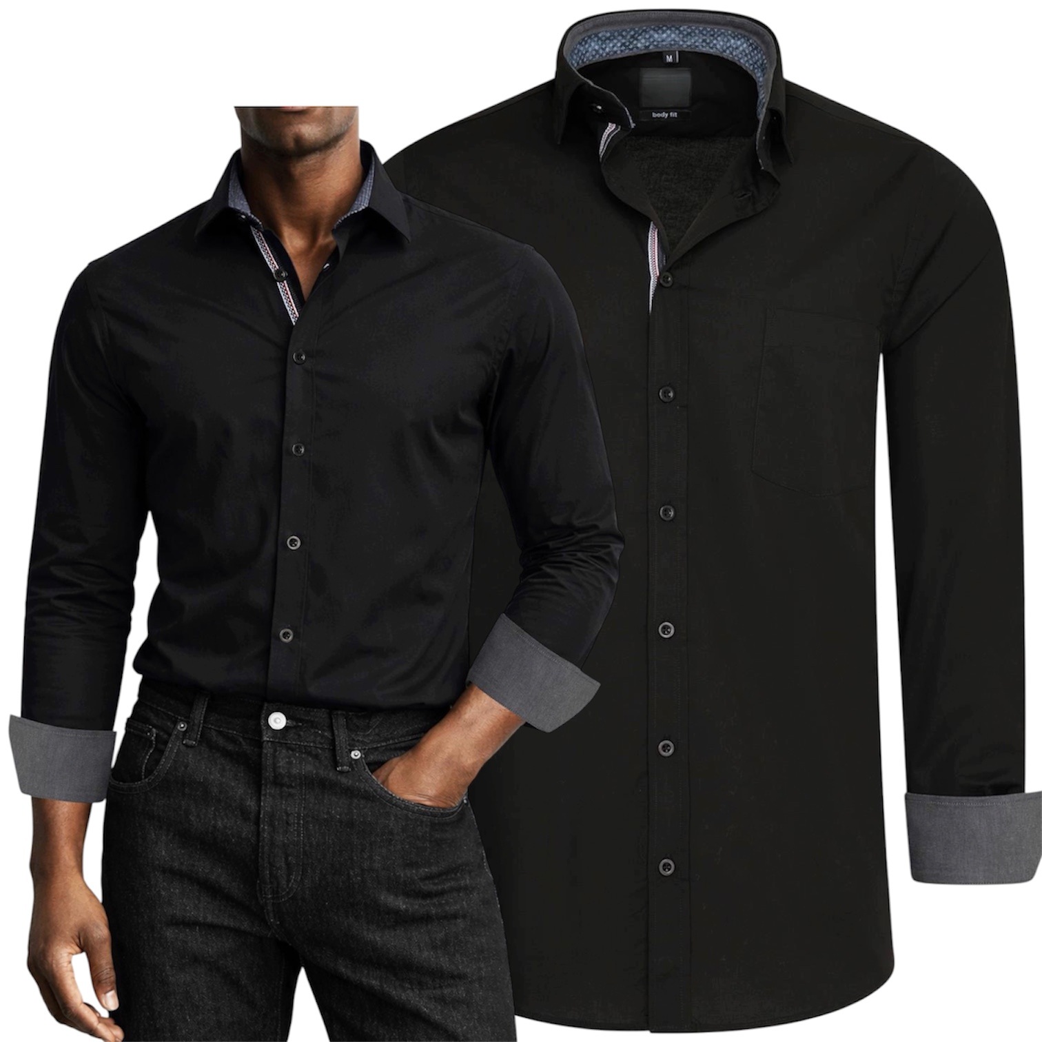 Pánská košile Elegantní Obchodní Kontrast Slim Fit Černá XXL