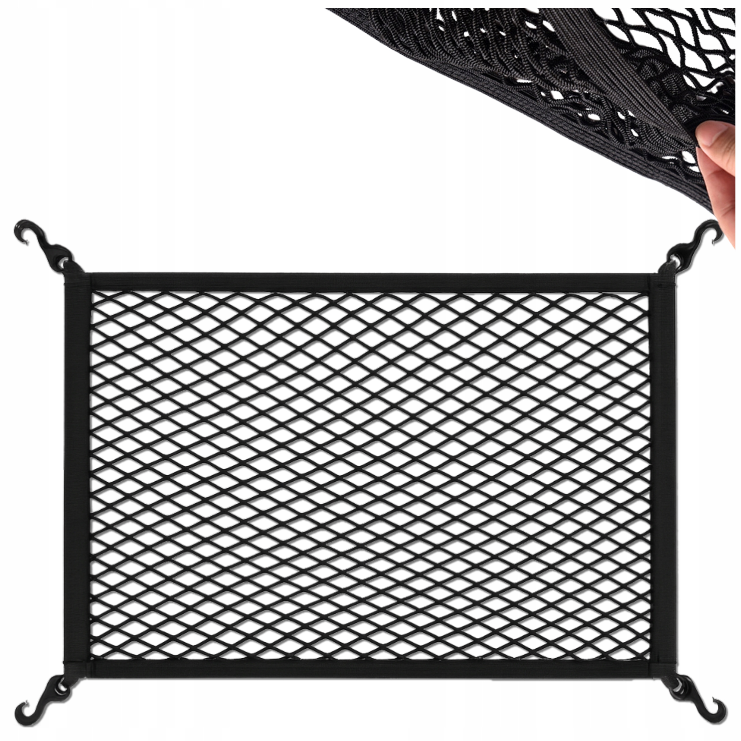 Siatka mocna do bagażnika zabezpieczenie bagażu samochodowego haczyki 80x60