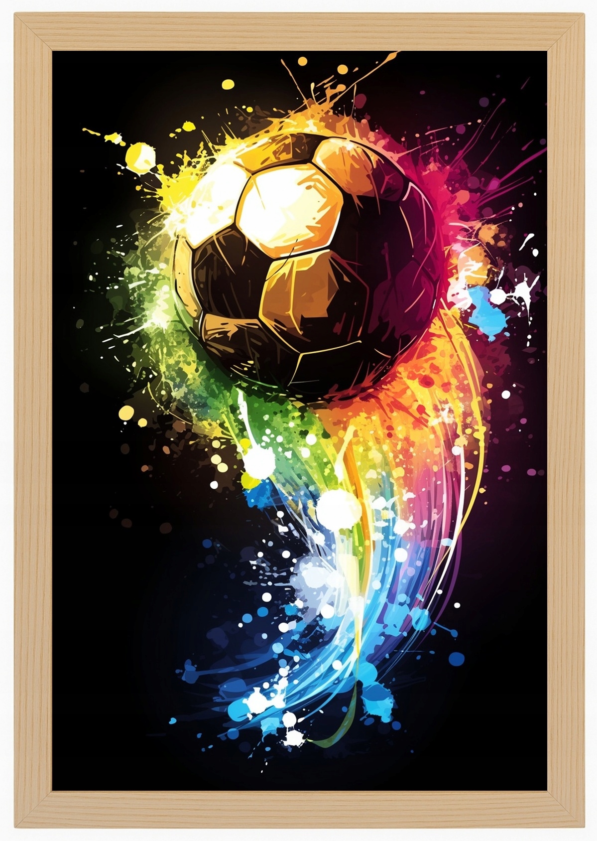 Plakát Rámeček Dřevo Graffiti Sport Fotbal Fotbalový Fotbal Neon Duha 40x60